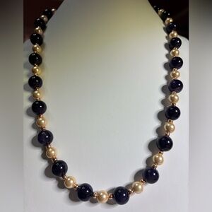 Handcrafted Amethyst and Cream Color Shell Pearl Necklace rose gold tone accents